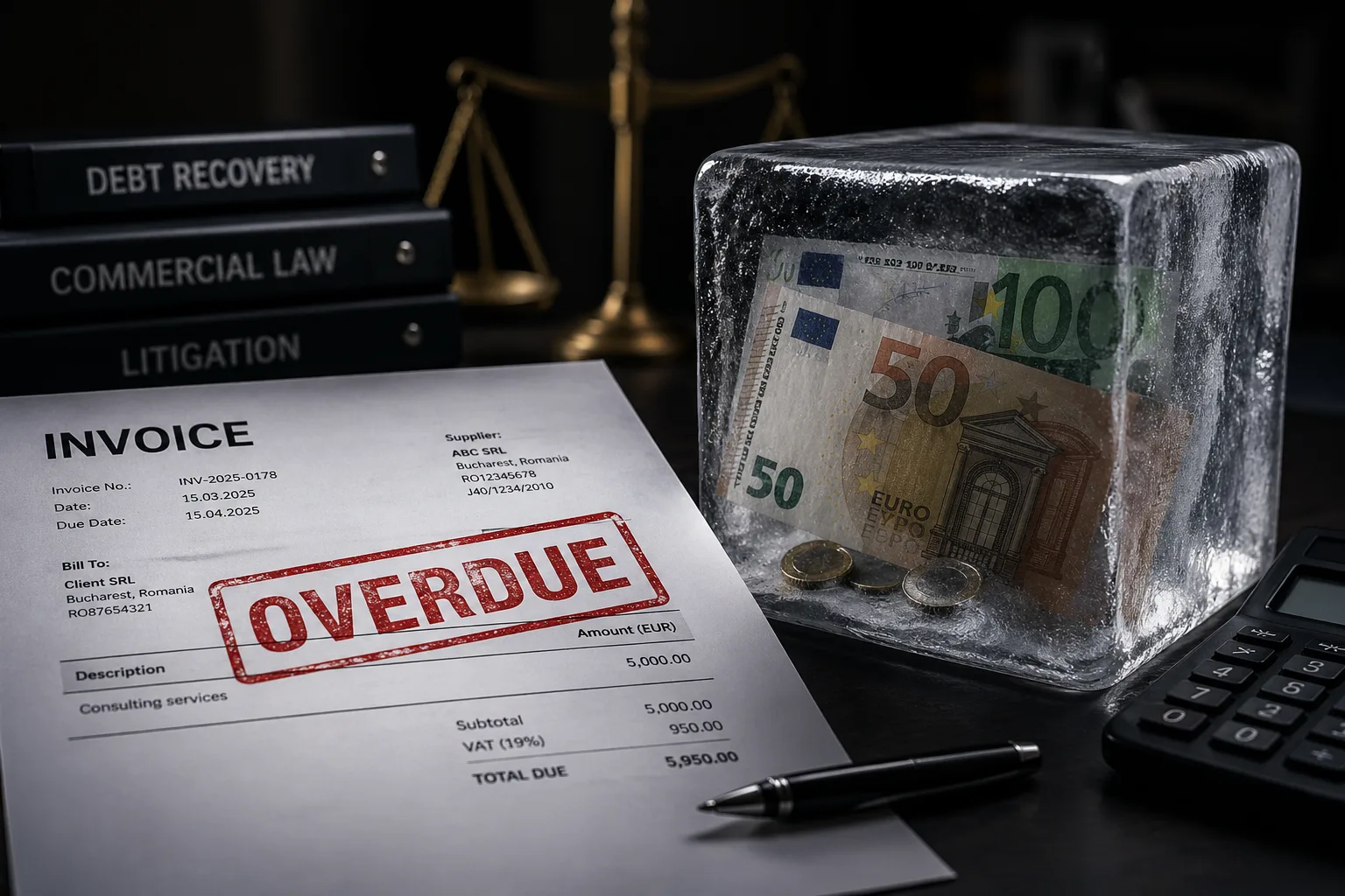 Contract and invoice documents reviewed in a Romanian debt dispute