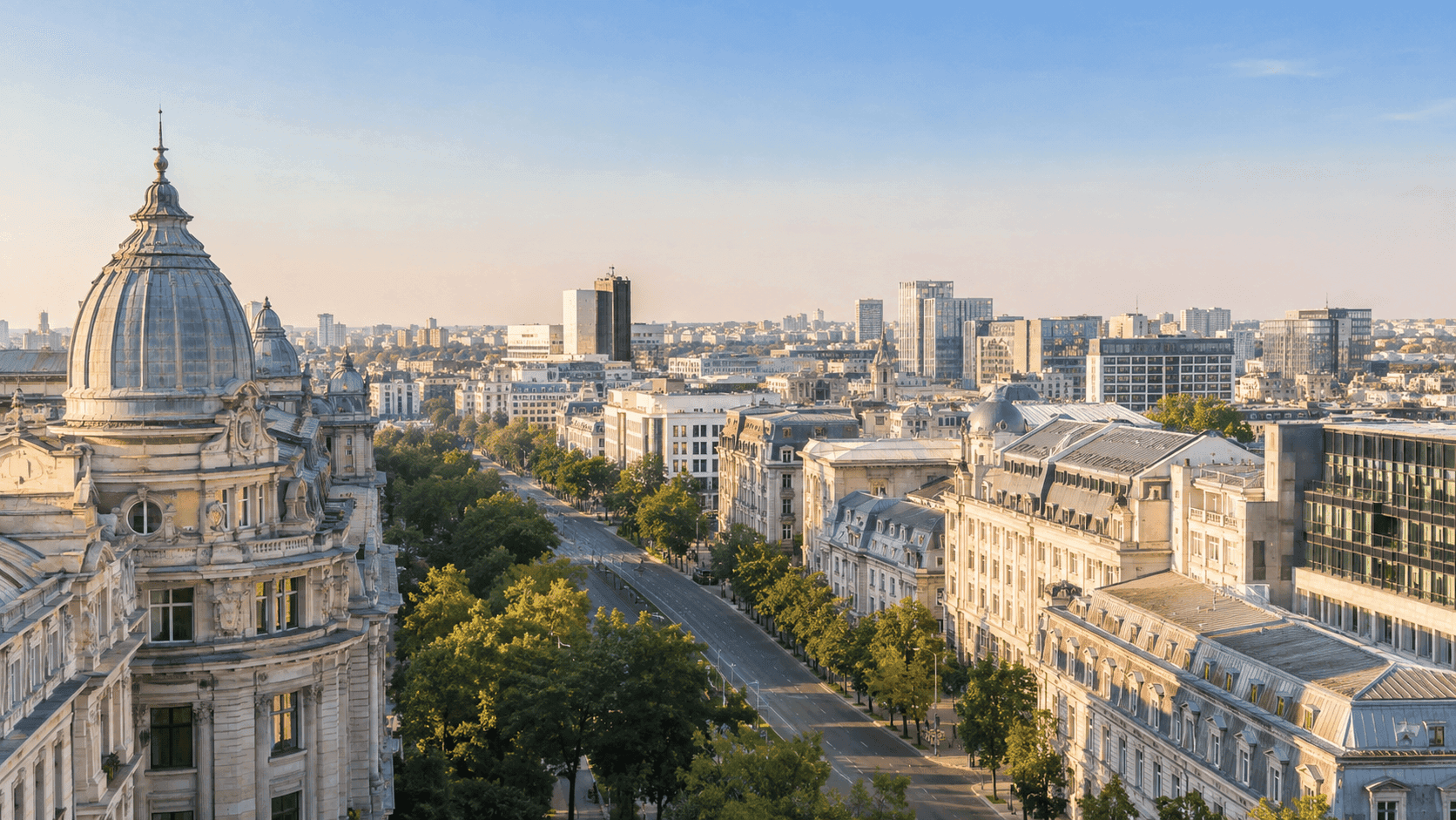 Bucharest business district illustrating a share purchase agreement in Romania