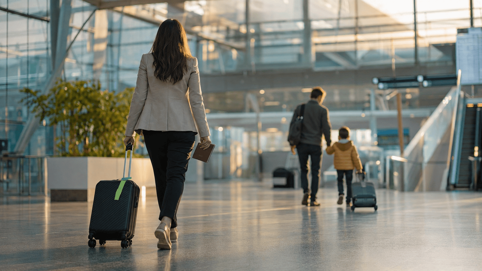 International professional arriving at a modern European transport terminal
