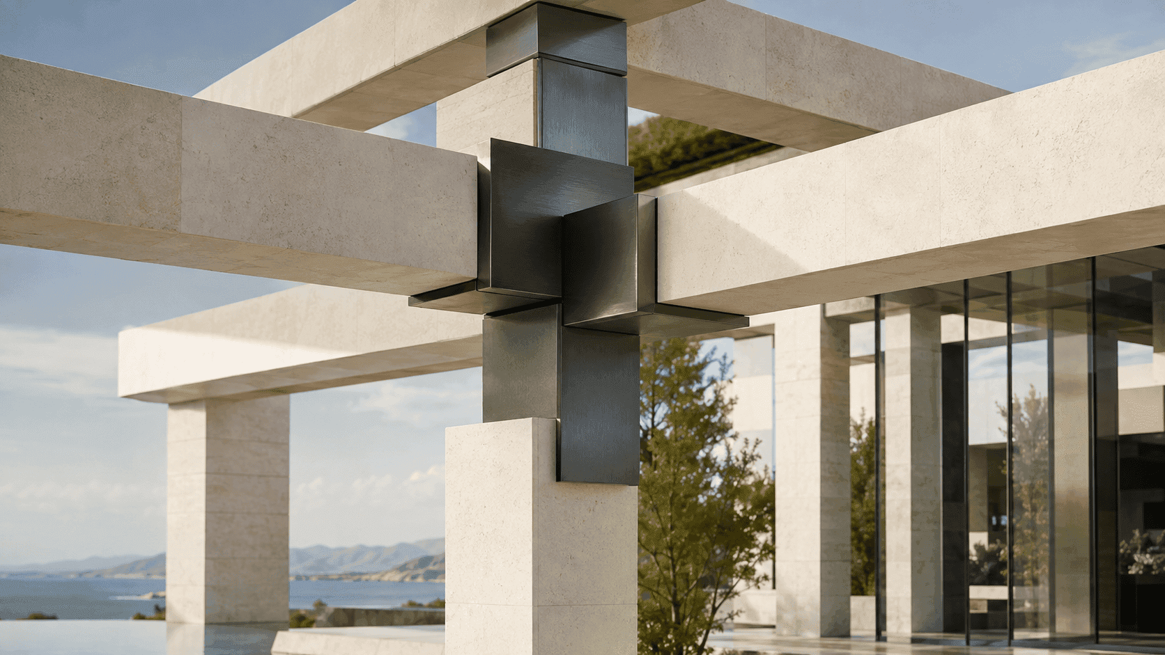 Interconnected architectural structure illustrating how contract clauses work together in a Romanian contract review