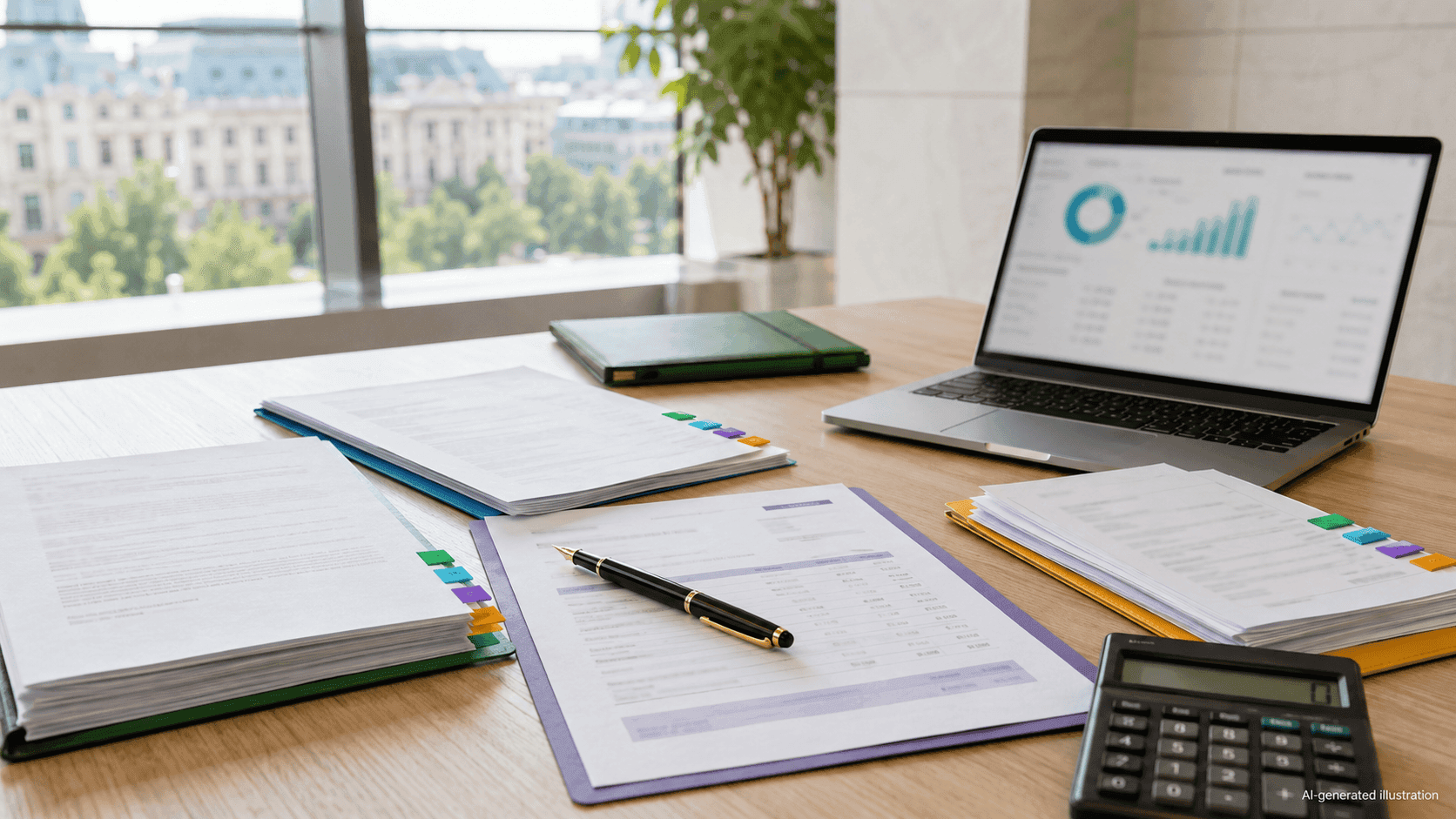 Debt recovery in Romania – practical legal routes Documents and calculator illustrating commercial debt recovery in Romania