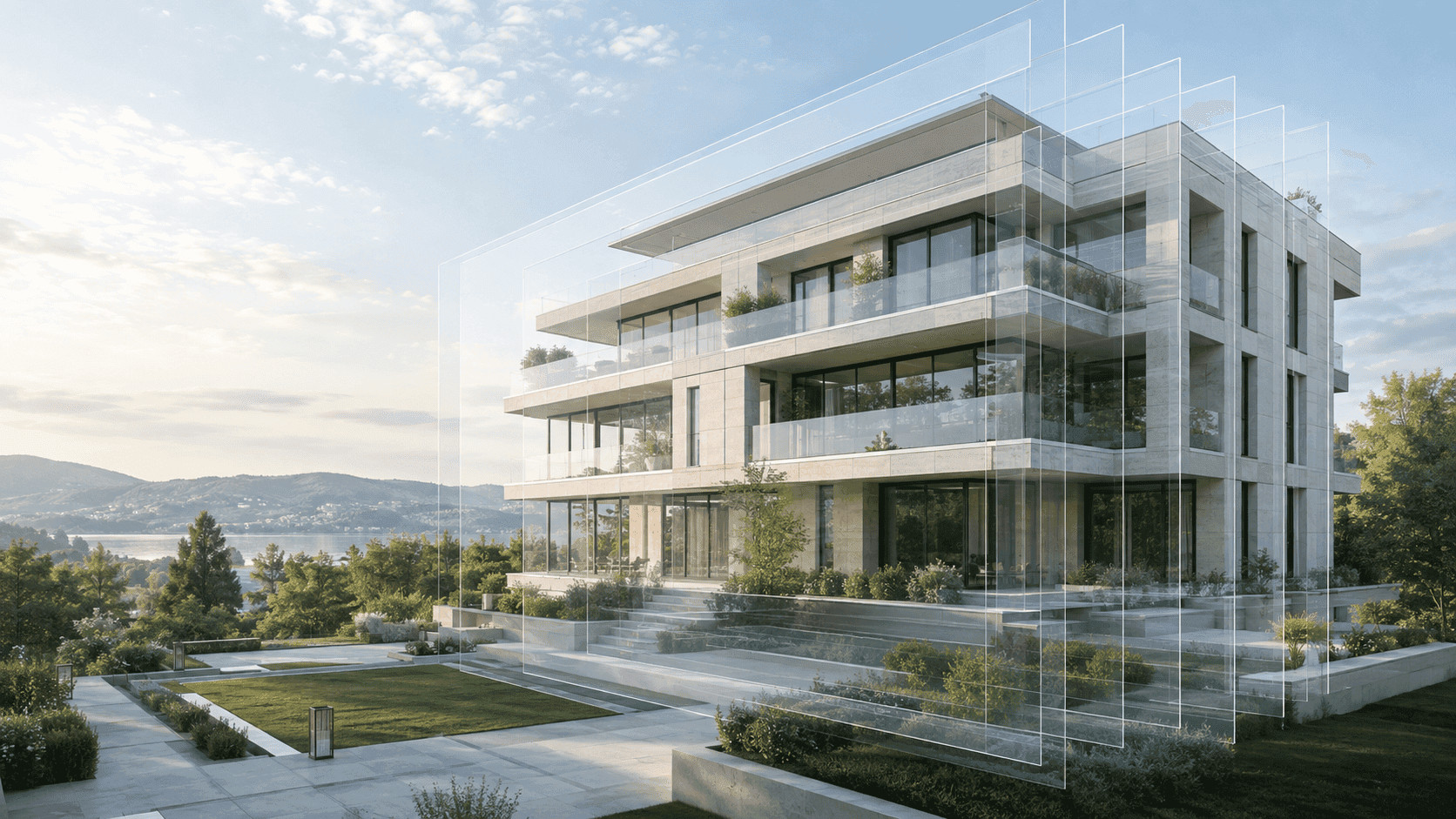 Layered architectural view representing real estate due diligence in Romania