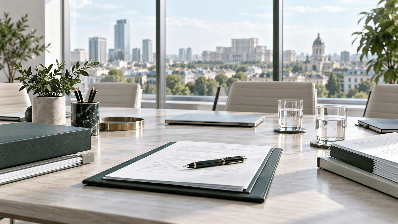Share purchase agreement and due diligence documents in a bright Bucharest law office