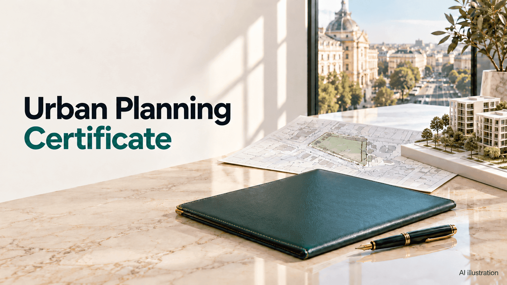 Urban planning certificate in Romania illustrated over a property development plan with five certificate routes